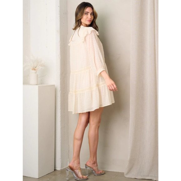 Long Sleeve Tiered Swiss Dot Babydoll Mini Dress - Picture 3 of 4